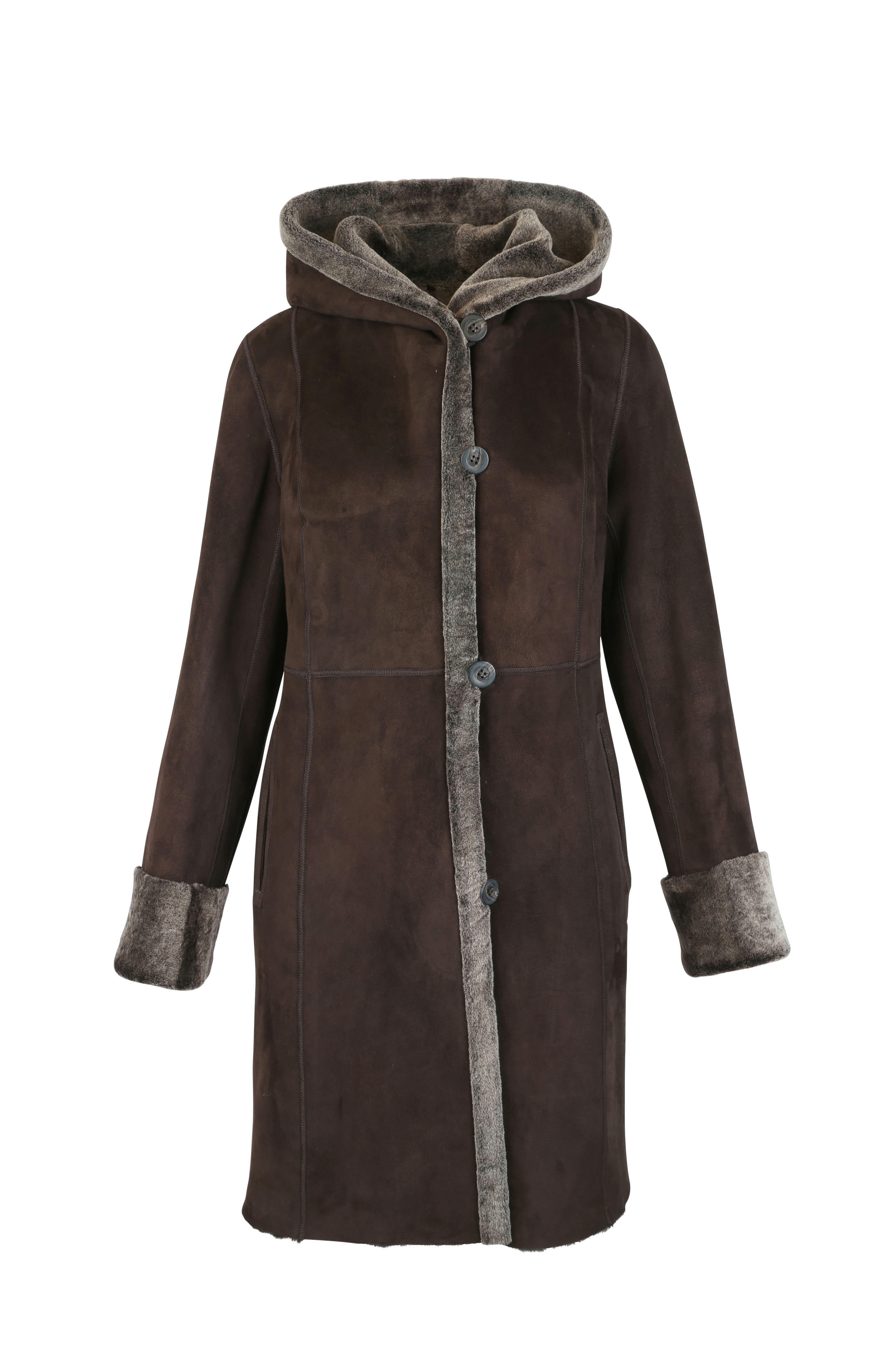 Viktoria Stass - Brown Brisa Shearling Hooded Coat