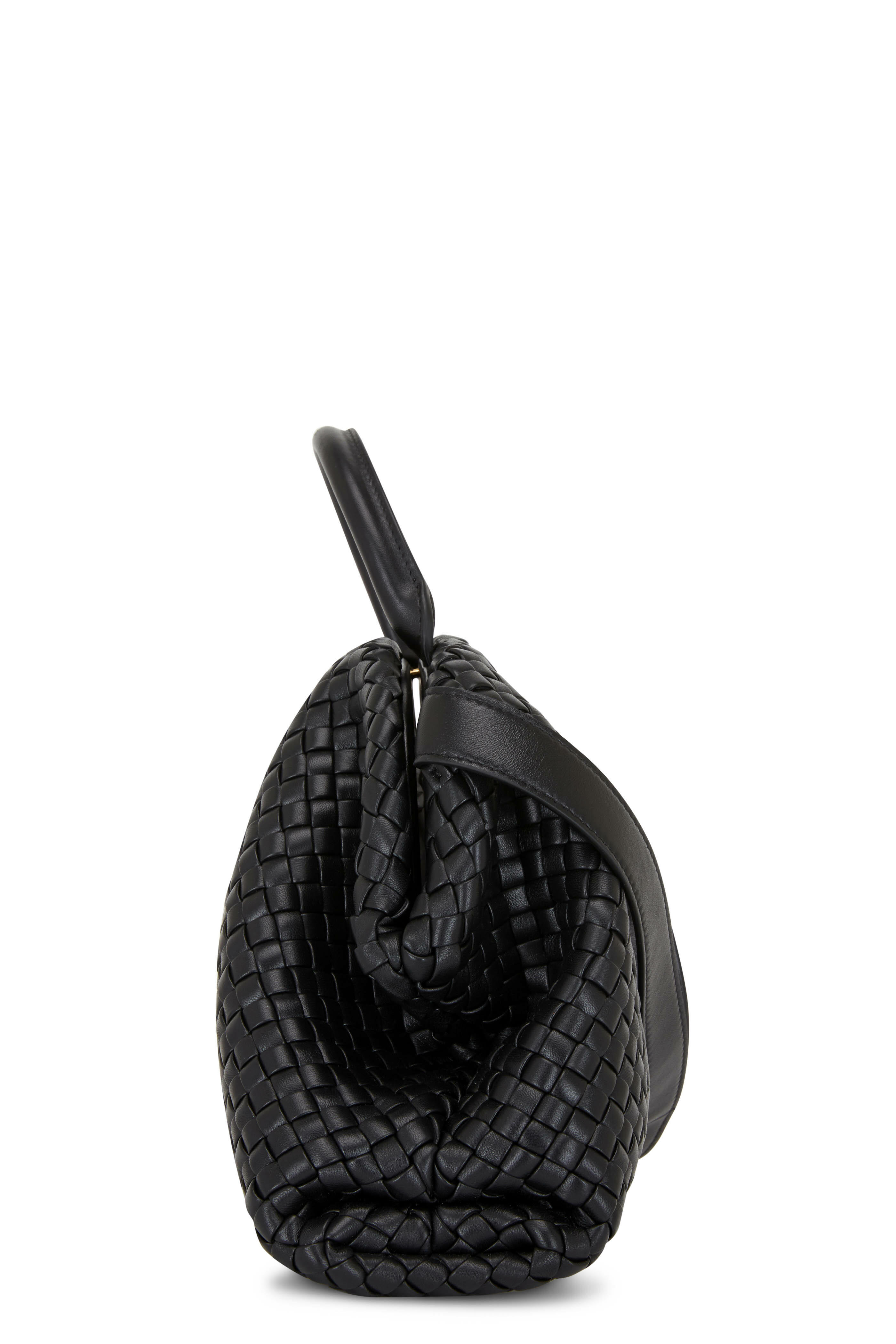 Dark Taupe Leather Kiss Lock Closure Handbag With Adjustable