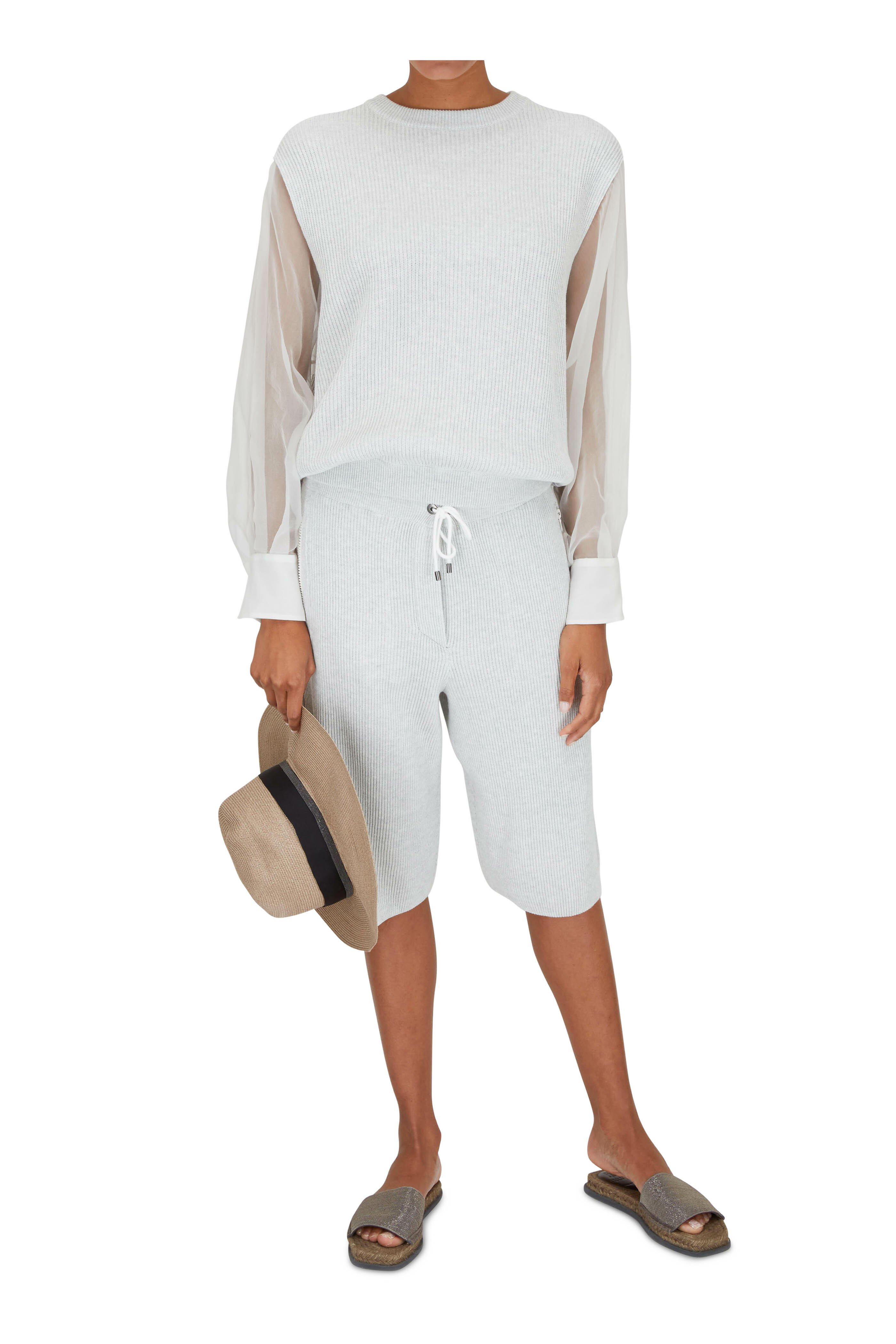 Brunello Cucinelli - Pebble Cashmere & Silk English Rib Sweater - view 2