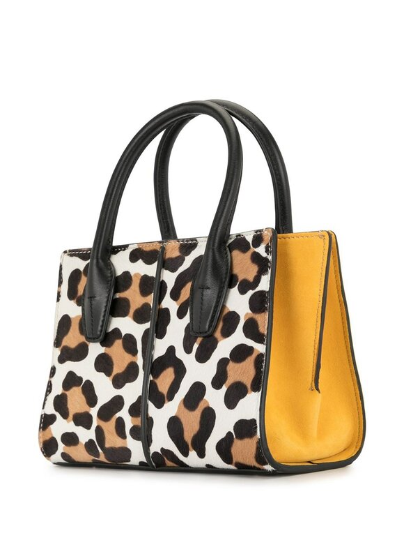 Tod's - Manici Leopard & Yellow Leather Mini Shopper Tote