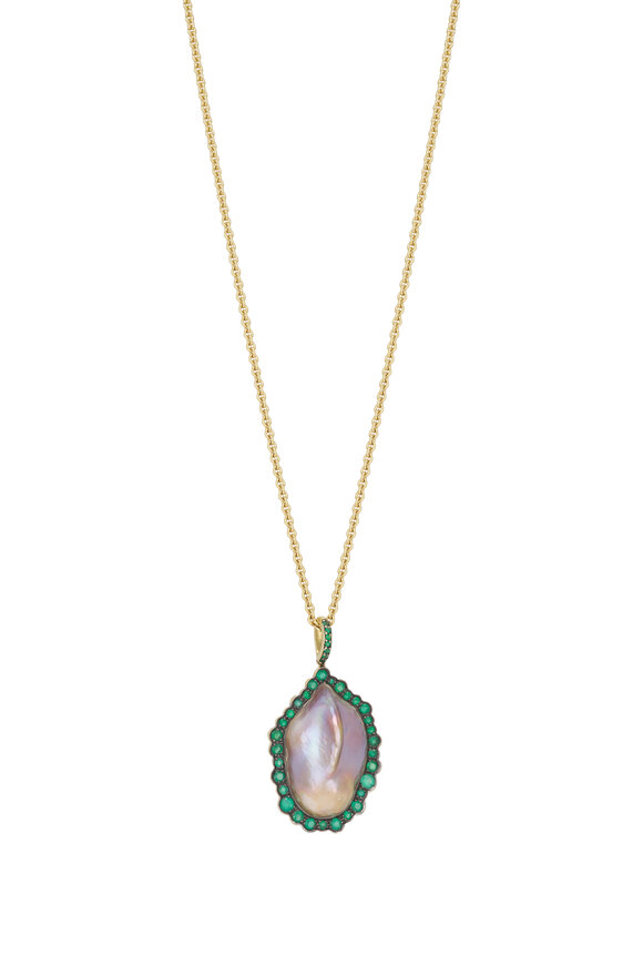Kimberly McDonald 18k Gold Gilded Emerald & Pearl Pendant Necklace