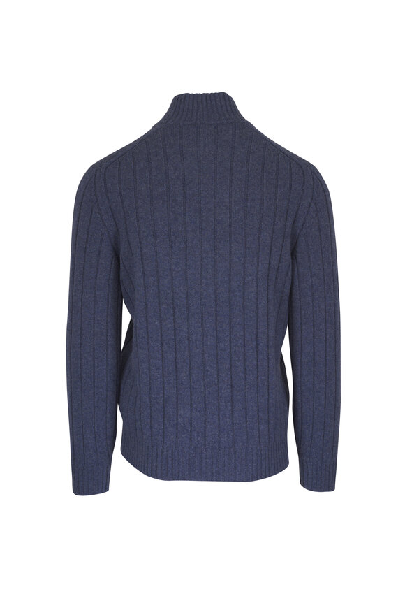 Brunello Cucinelli Denim Cashmere Ribbed Full Zip Sweater - view 2