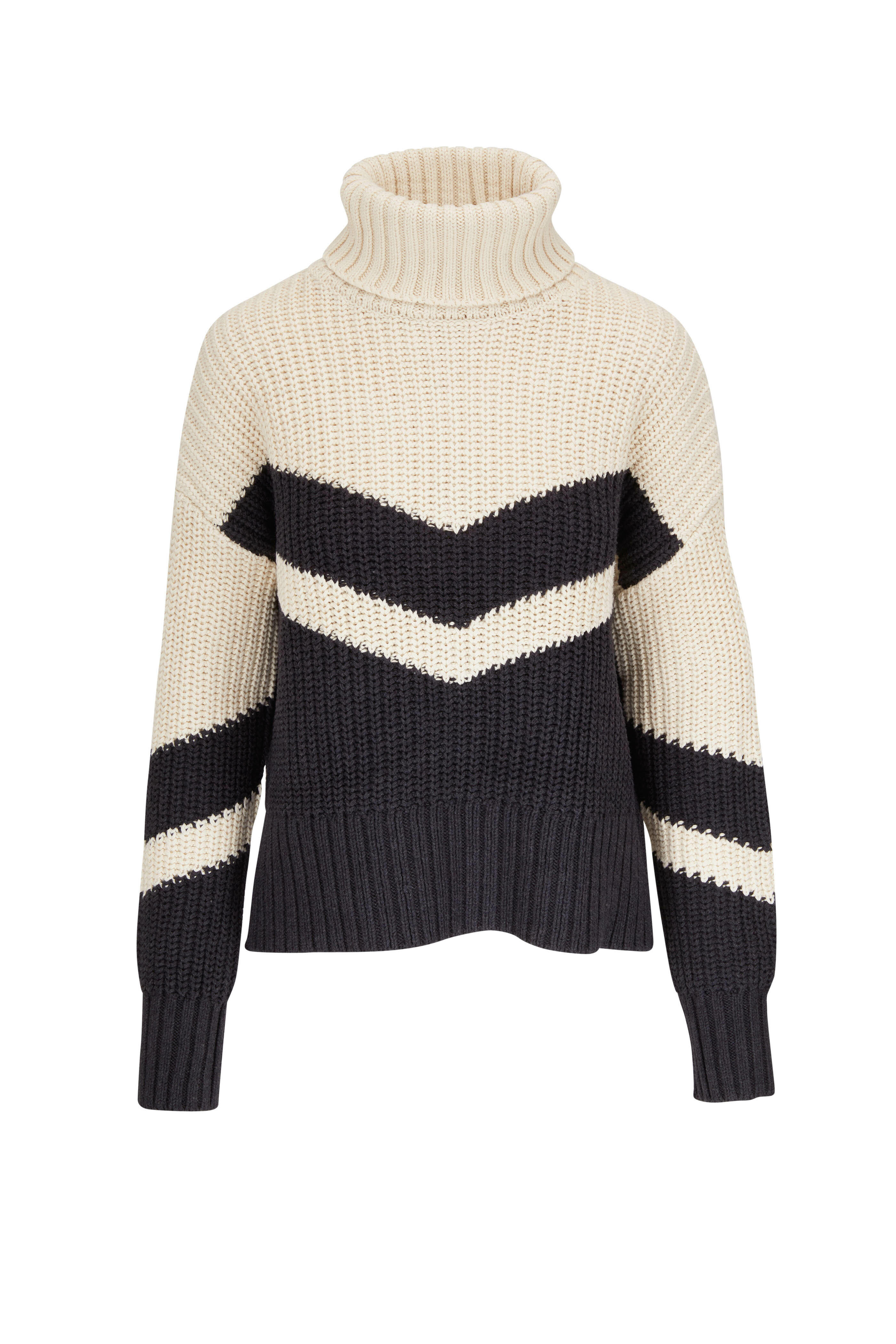 Cotton Ribbed Chevron V-Neck Sweater: Women's Designer Sweaters