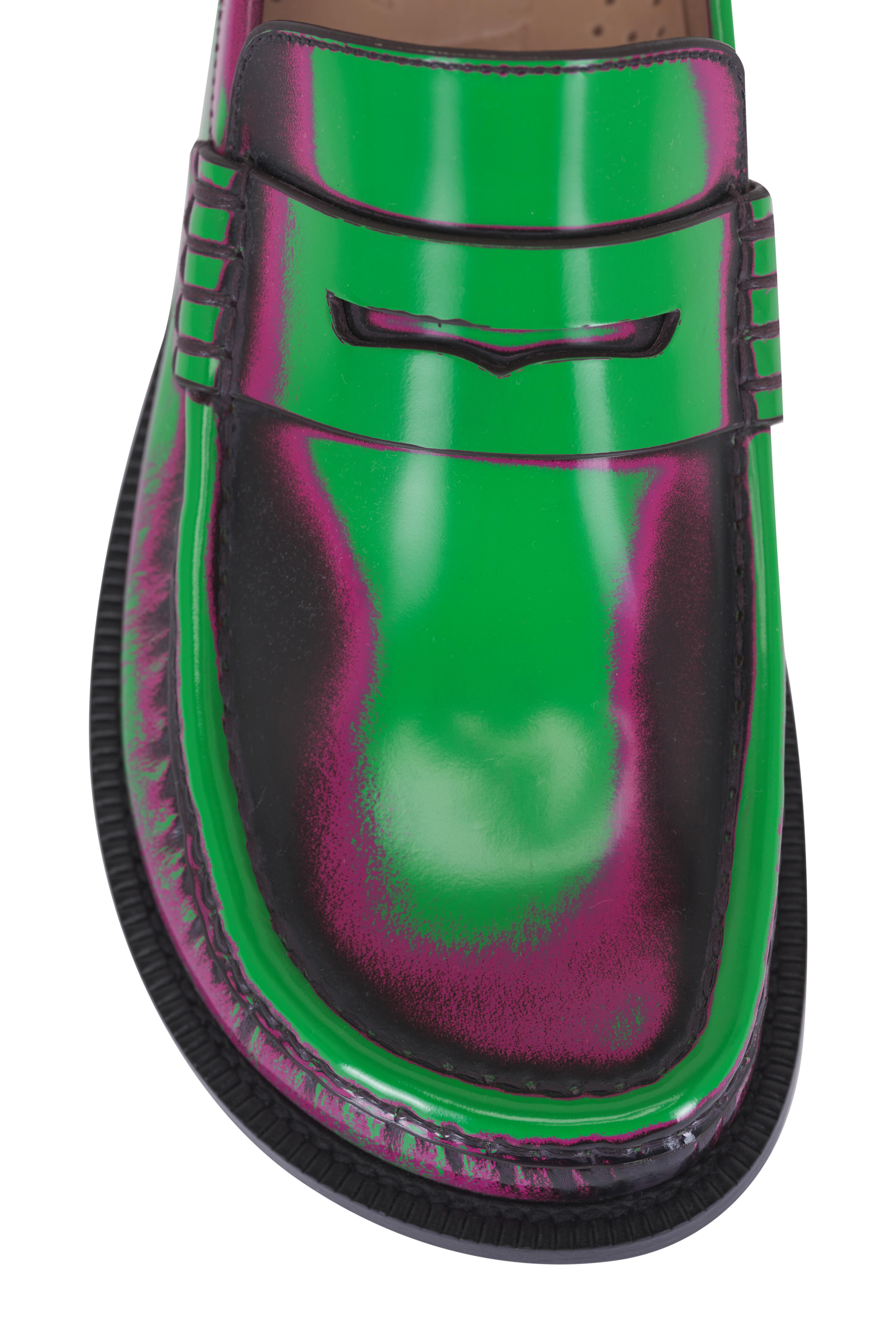 Loewe - Campo Green & Pink Brushed Leather Loafer