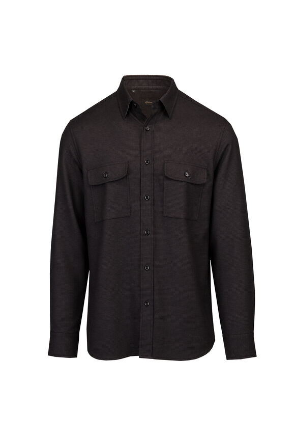 Brioni Black Wool Military Overshirt - view 1