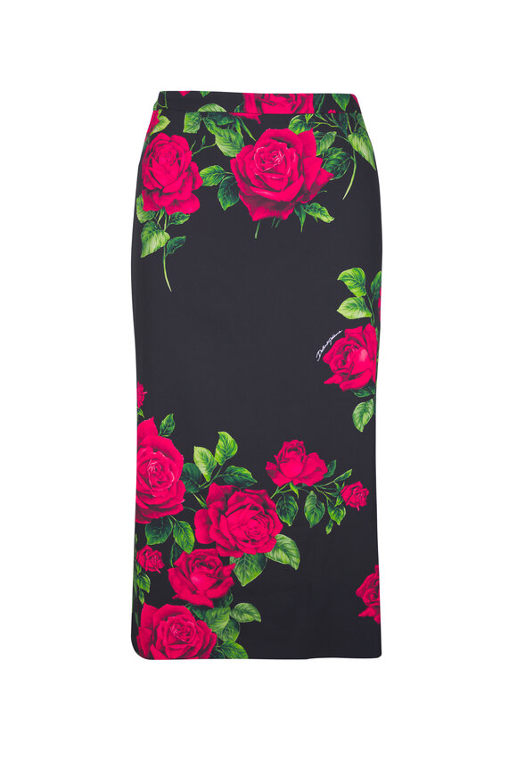 Dolce & Gabbana Dark Rose Print Silk Midi Sheath Skirt - view 1