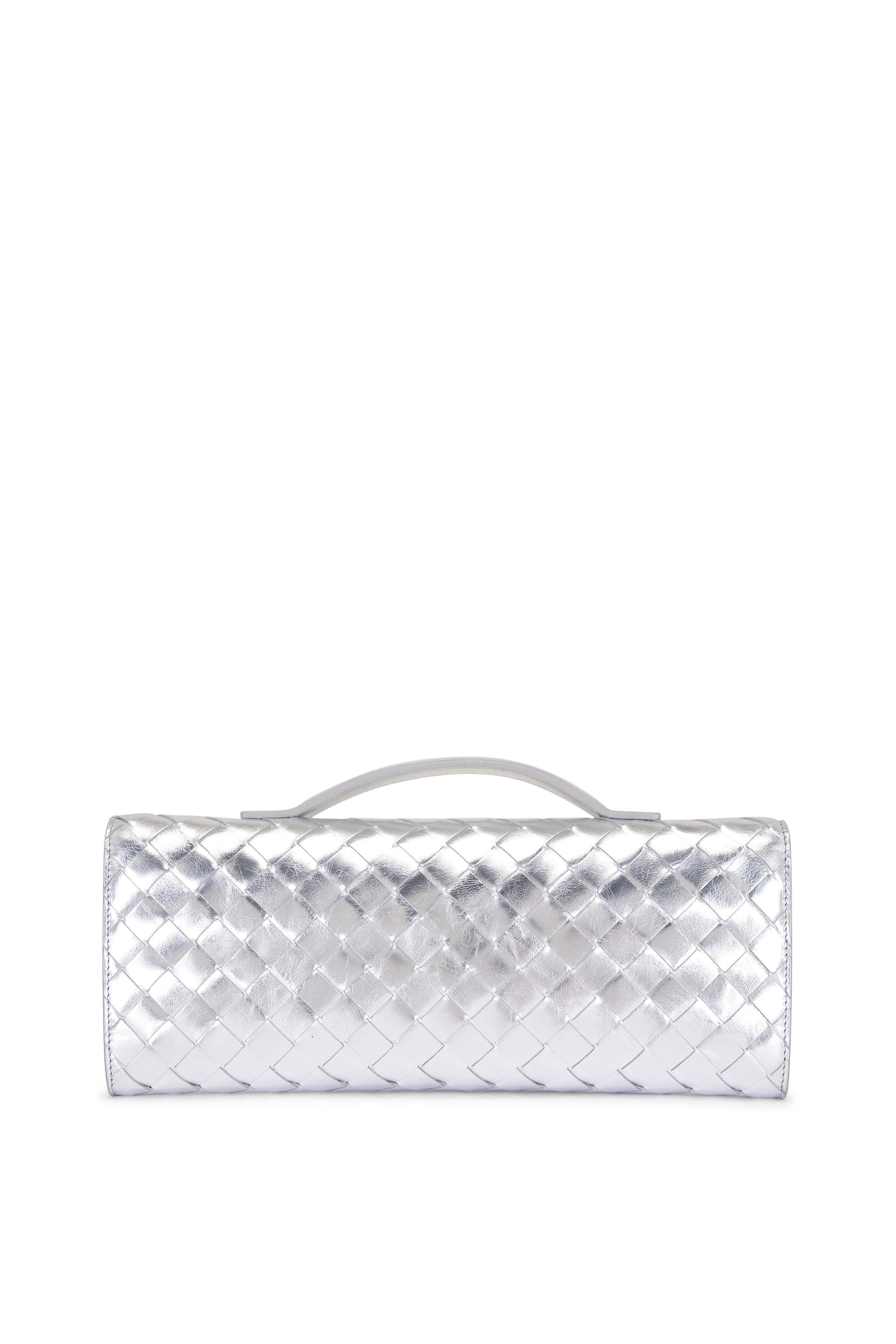 Bottega Veneta - Andiamo Metallic Silver Intrecciato Leather Clutch