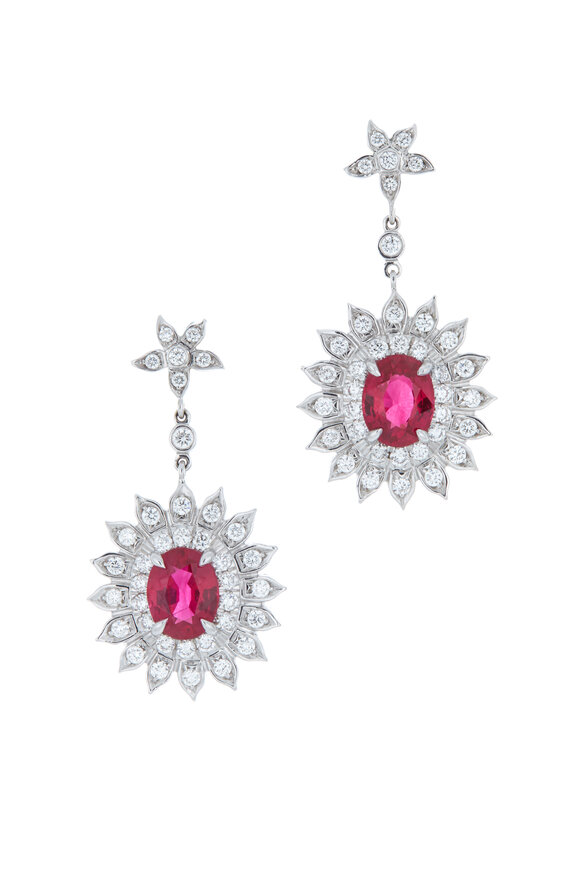 Fred Leighton - 18K Gold Burma Ruby & Diamond Pendant Earrings