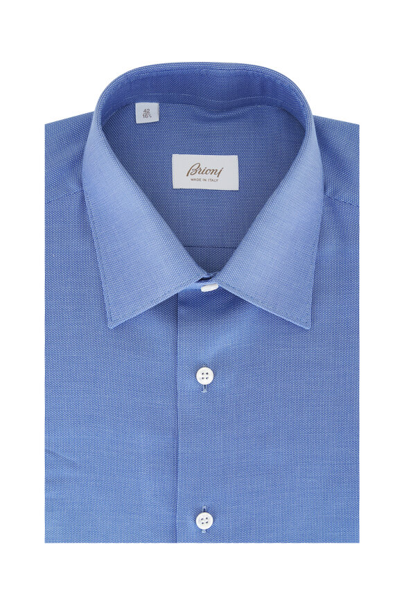 Brioni - Dark Blue Textured Cotton Dress Shirt