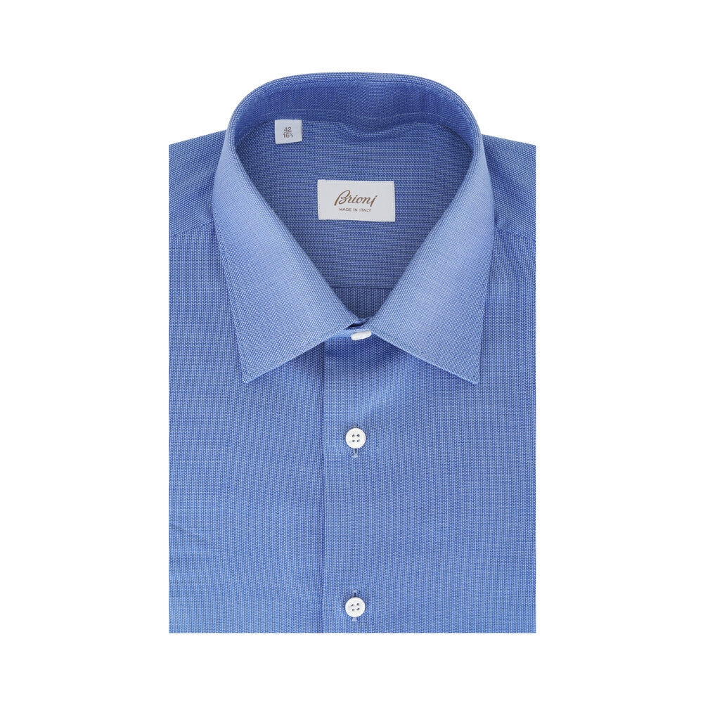 Brioni - Dark Blue Textured Cotton Dress Shirt | Mitchell Stores
