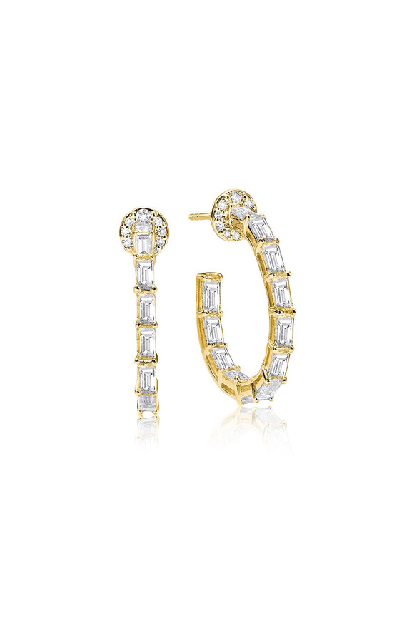 Nam Cho 18k Yellow Gold Basic Diamond Baguette Hoops