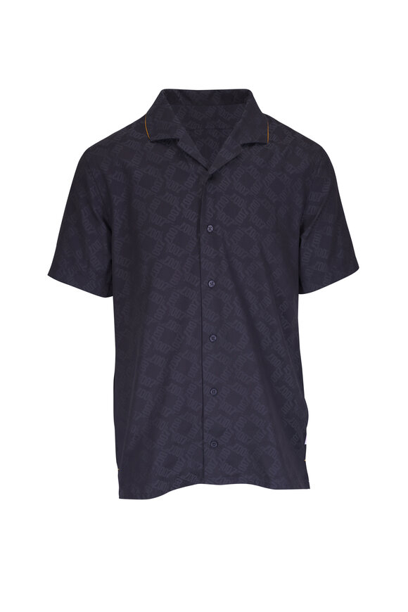 Orlebar Brown Hibbert Black 007 Monogram Print Collared Shirt