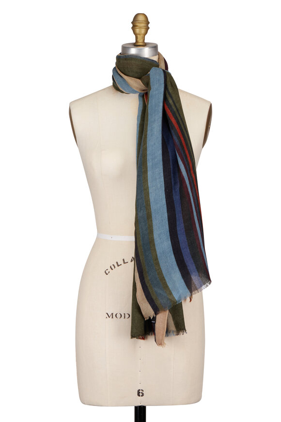 Chelsey Imports Multicolor Stripe Challis Print Wool Scarf - view 1