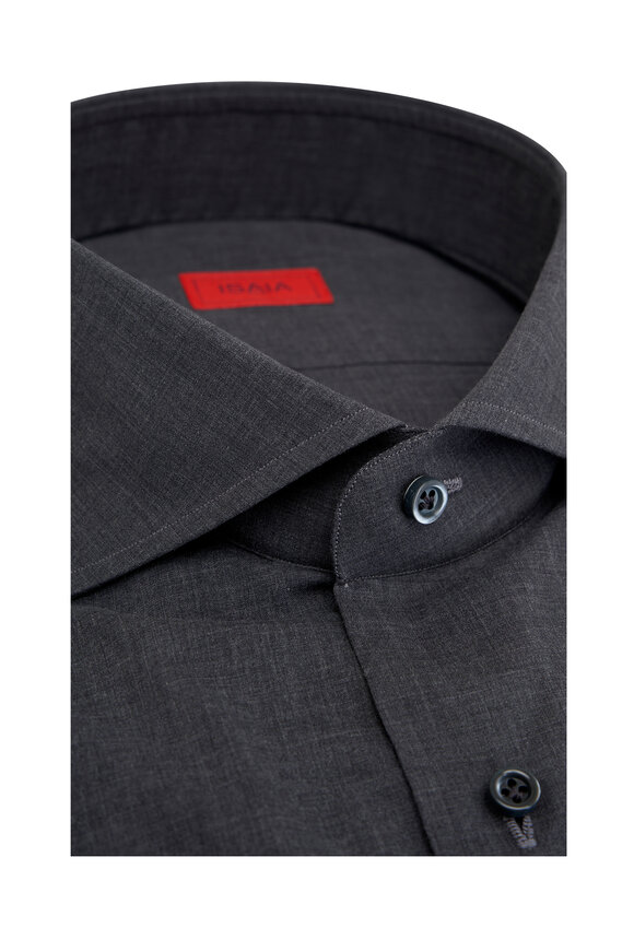 Isaia - Dark Gray Mélange Cotton Dress Shirt