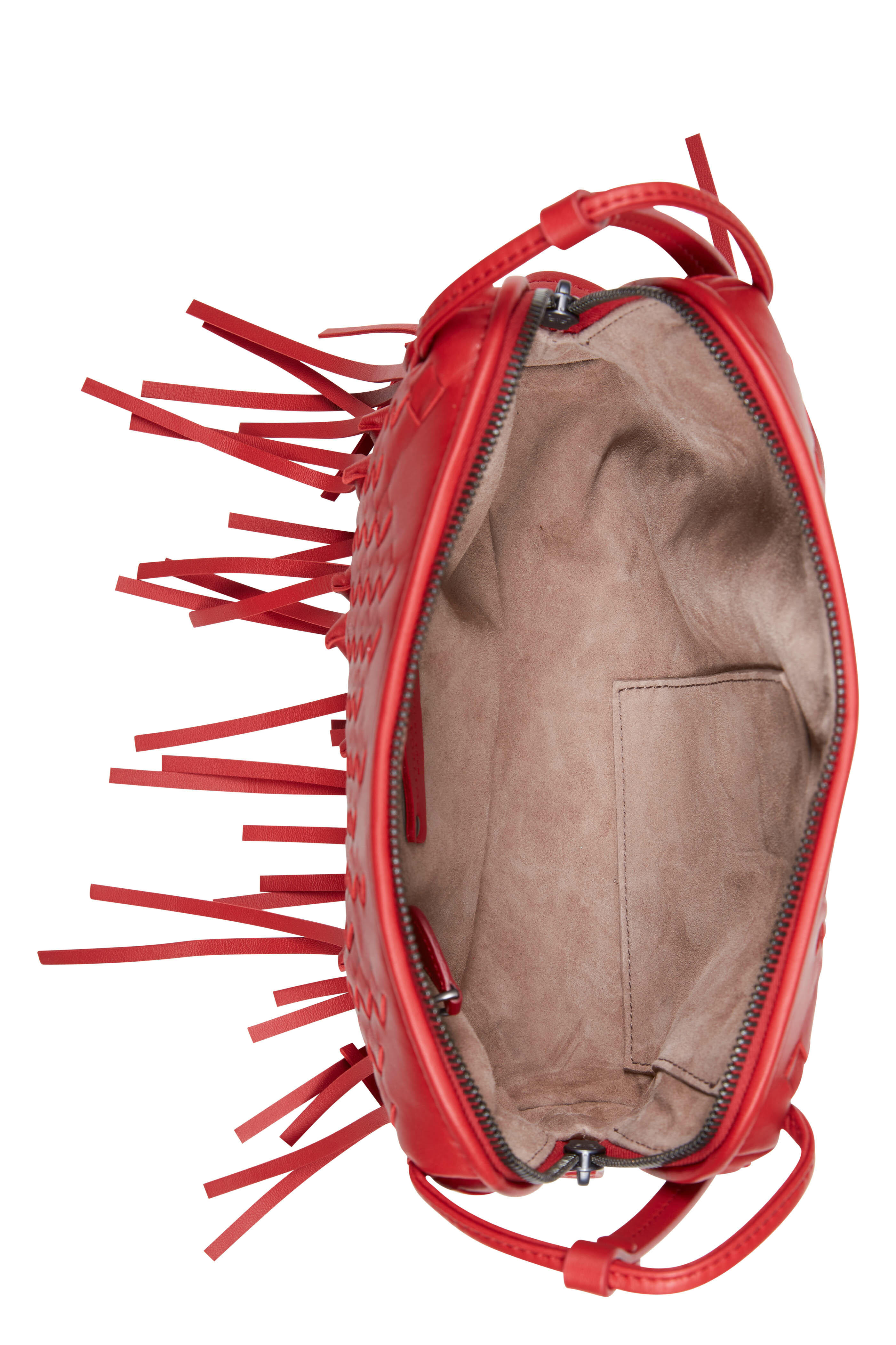 Bottega Veneta - Pillow Red Woven Leather Fringe Crossbody
