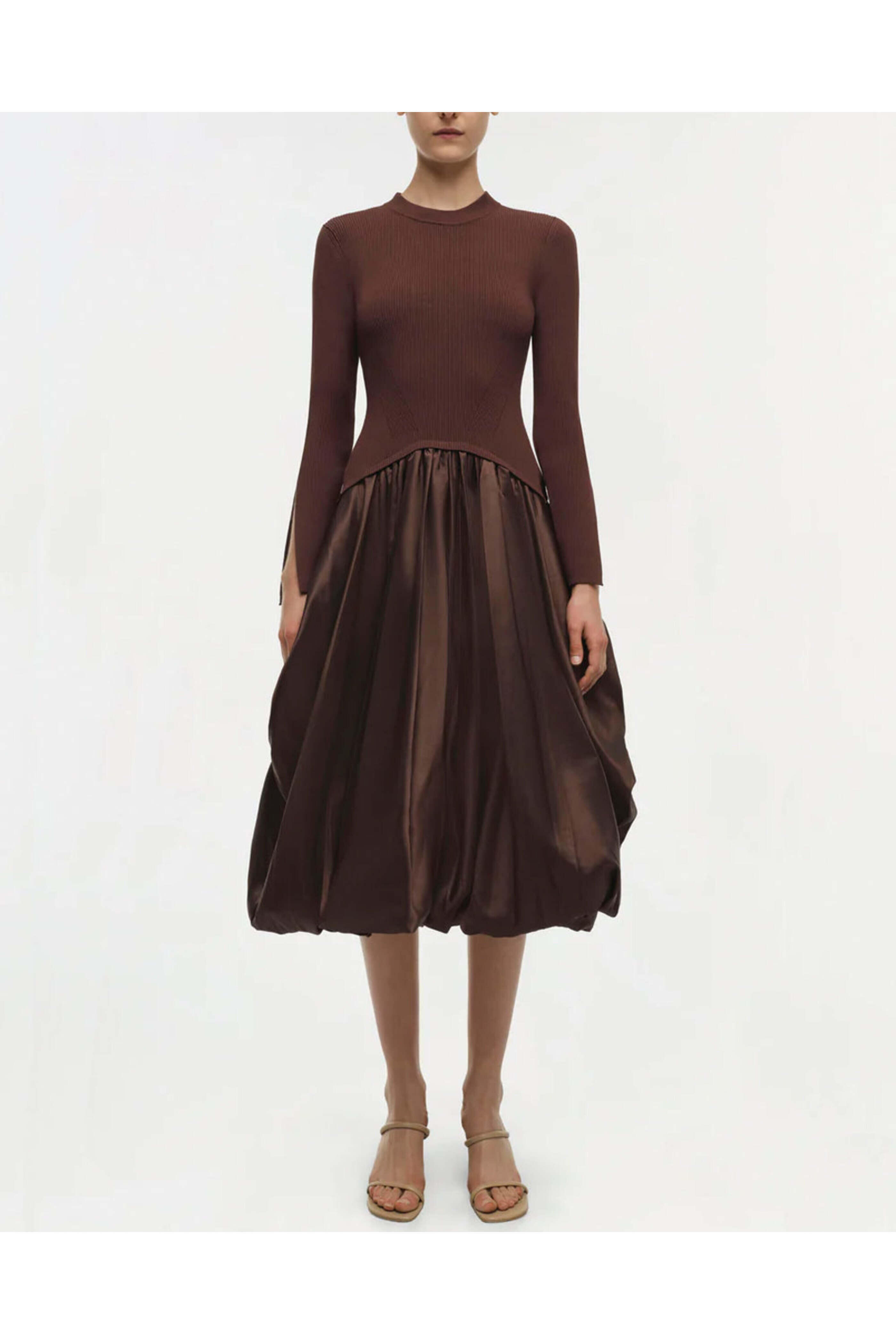 brown simkhai dress Jazz Pintuck Midi Dress - Chocolate Brown