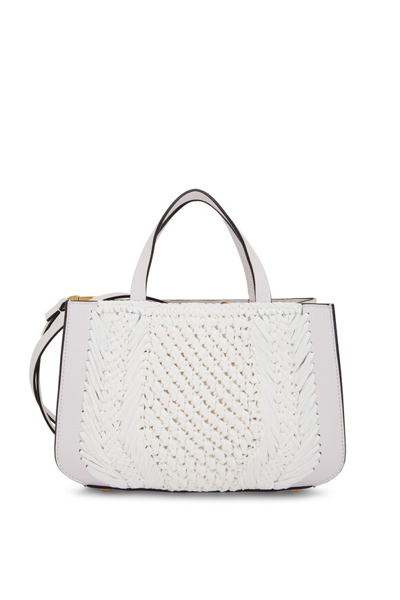 Valentino Garavani - White V-Logo Signature Raffia & Leather Handbag 