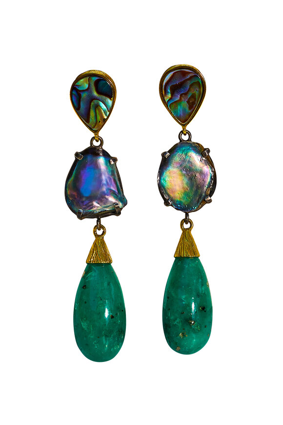 K. Brunini Jewels Abalone Pearl & Emerald Triple Drop Earrings - view 1