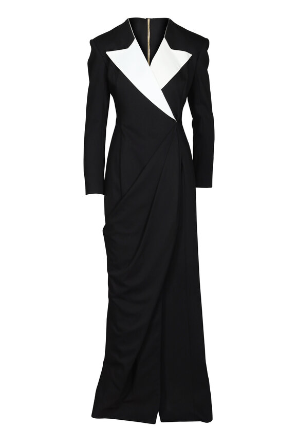 Balmain Black Structured Crepe Maxi Dress