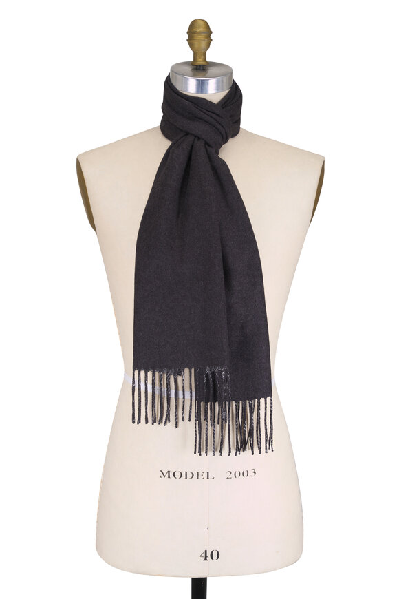 Fratelli Piacenza Dallas Black & Gray Plaid Silk & Cashmere Scarf - view 2
