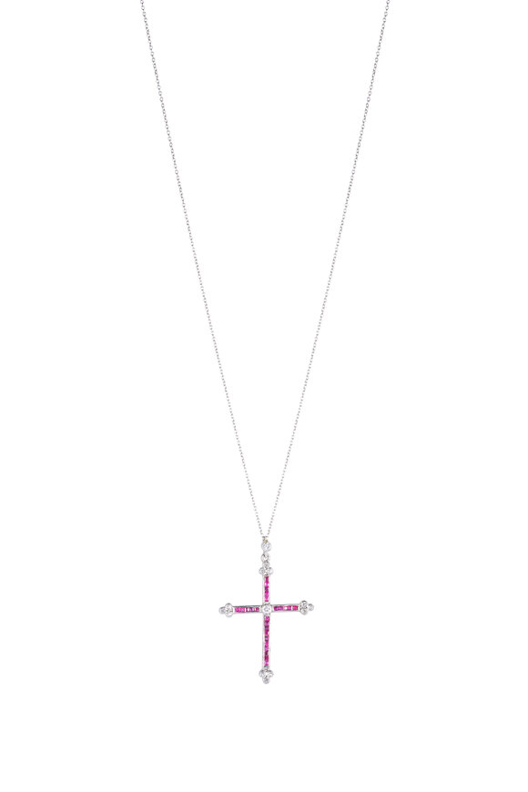Renee Lewis Antique Diamond & Ruby Cross Necklace - view 1