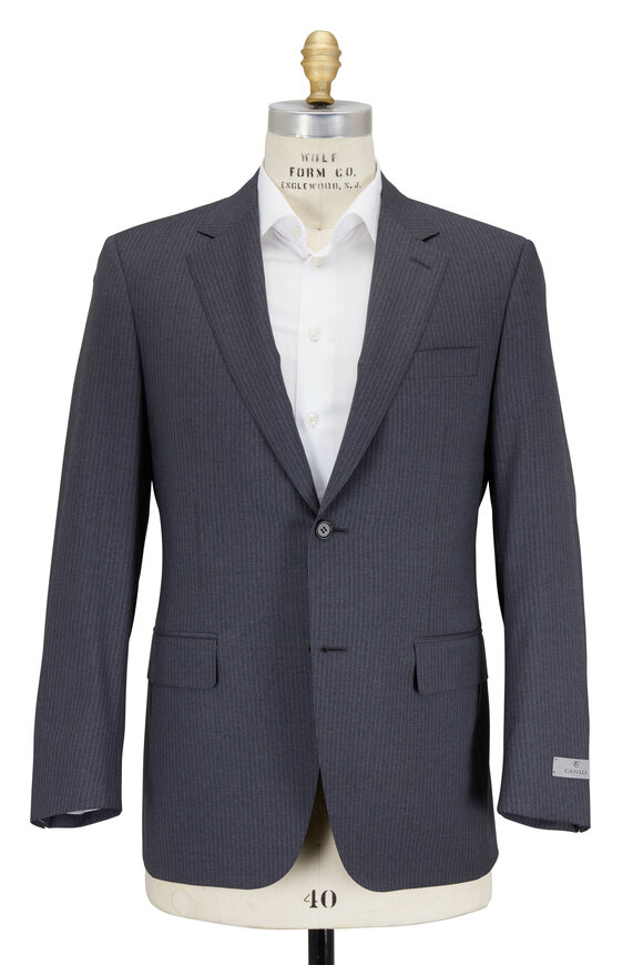 Canali - Gray & Light Blue Pinstriped Wool Suit