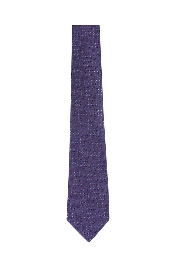 Zegna Purple Geometric Print Silk Necktie - view 1