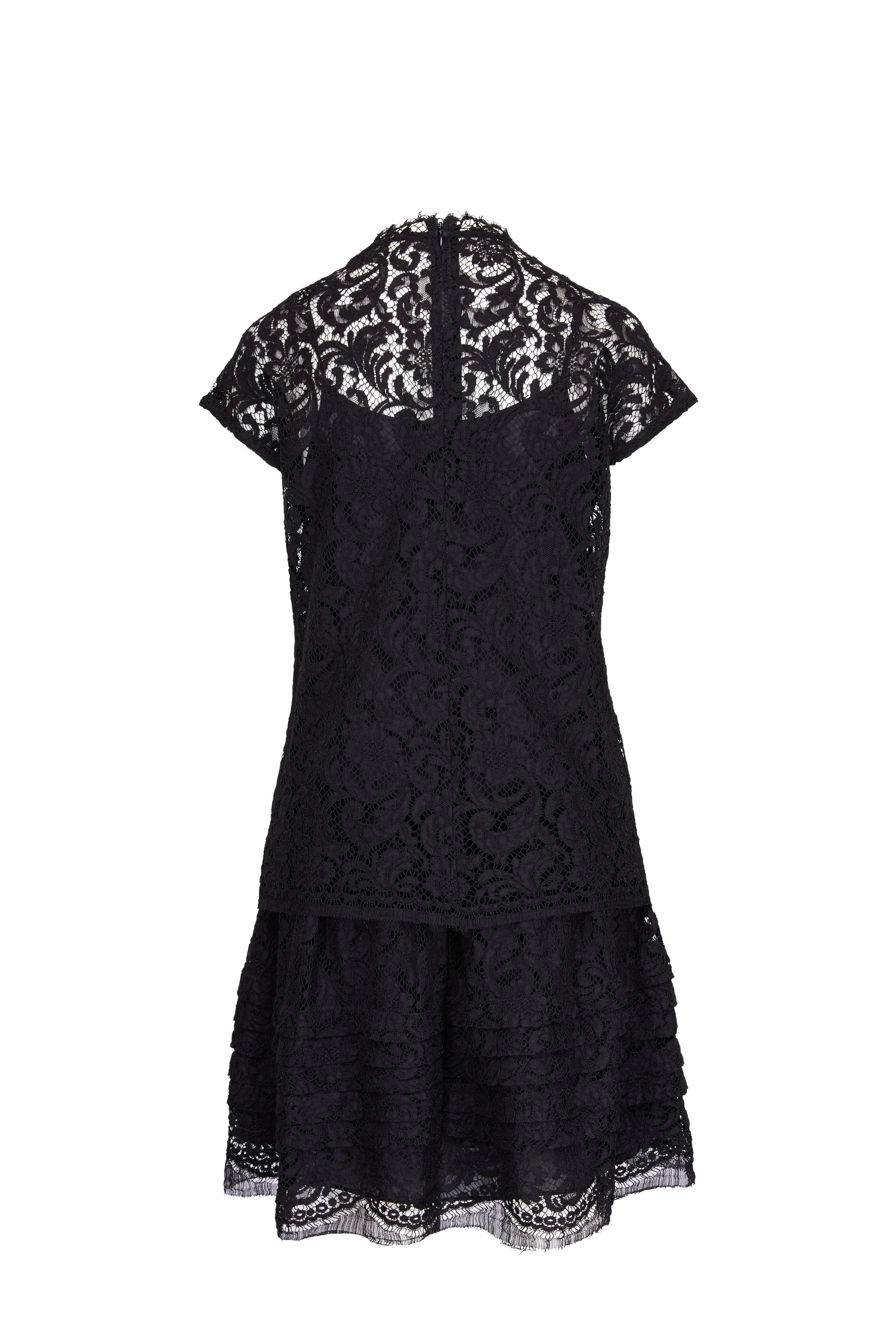 Adam Lippes - Black Corded Lace Mockneck Dress