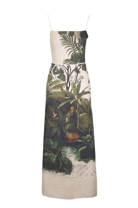 Johanna Ortiz Andean Mythology Ecru & Green Linen Dress