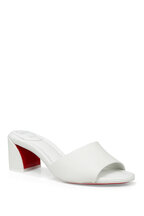 サンダル・ミュール l studs heel mule / Linen Christian Louboutin - East Mule White Leather Kitten Heel
