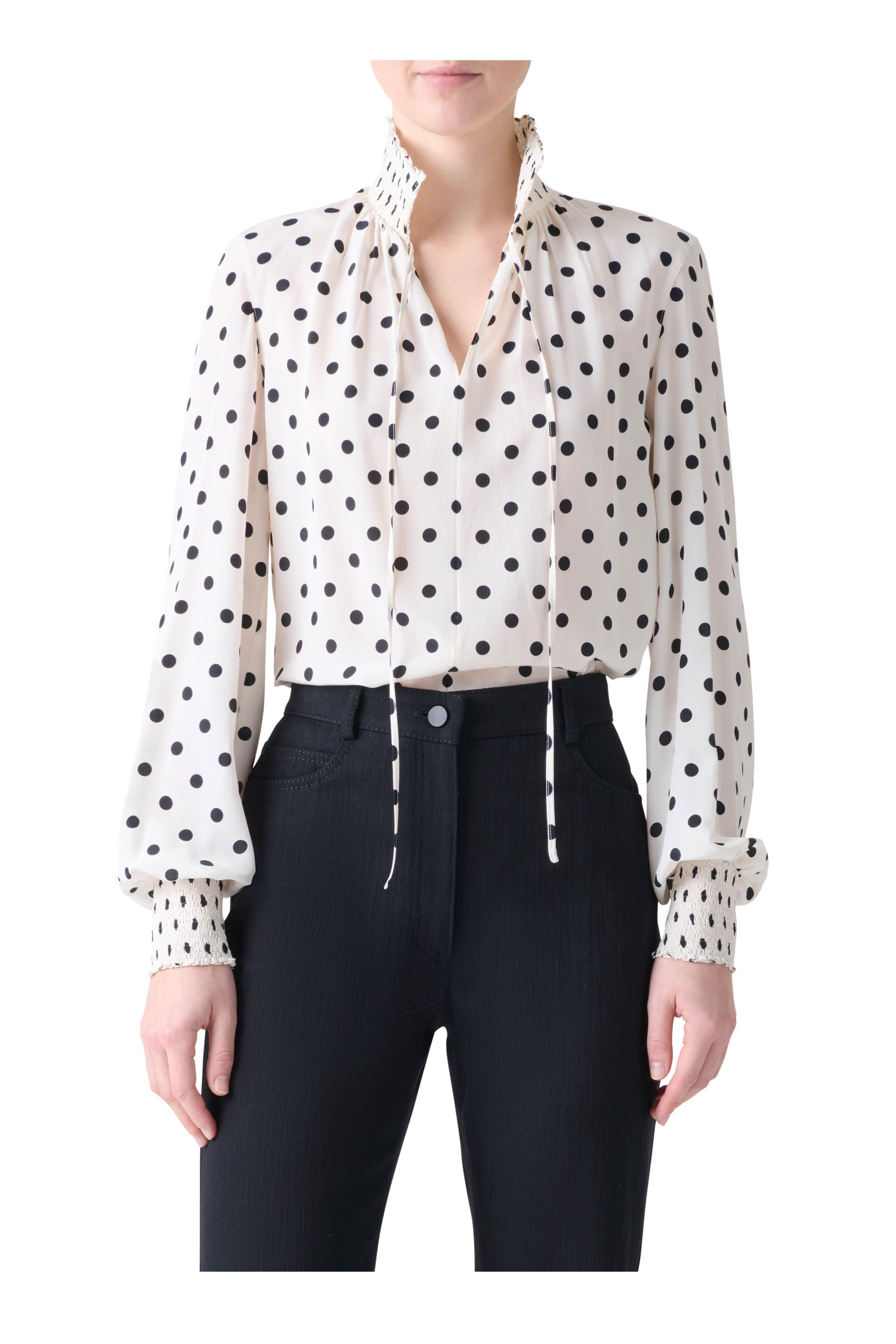 Akris Punto - Black & White Polka Dot Print Boho Blouse