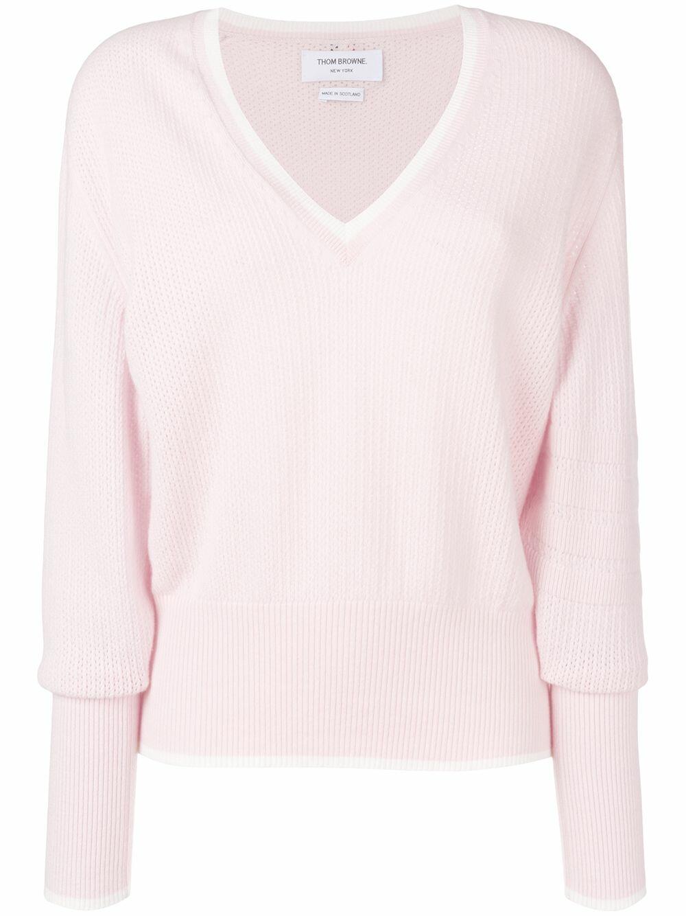 Thom Browne - Light Pink Cashmere Deep V-Neck Sweater