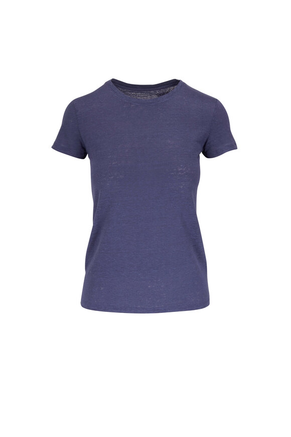 Majestic - Venice Navy Stretch Linen Crewneck T-Shirt 