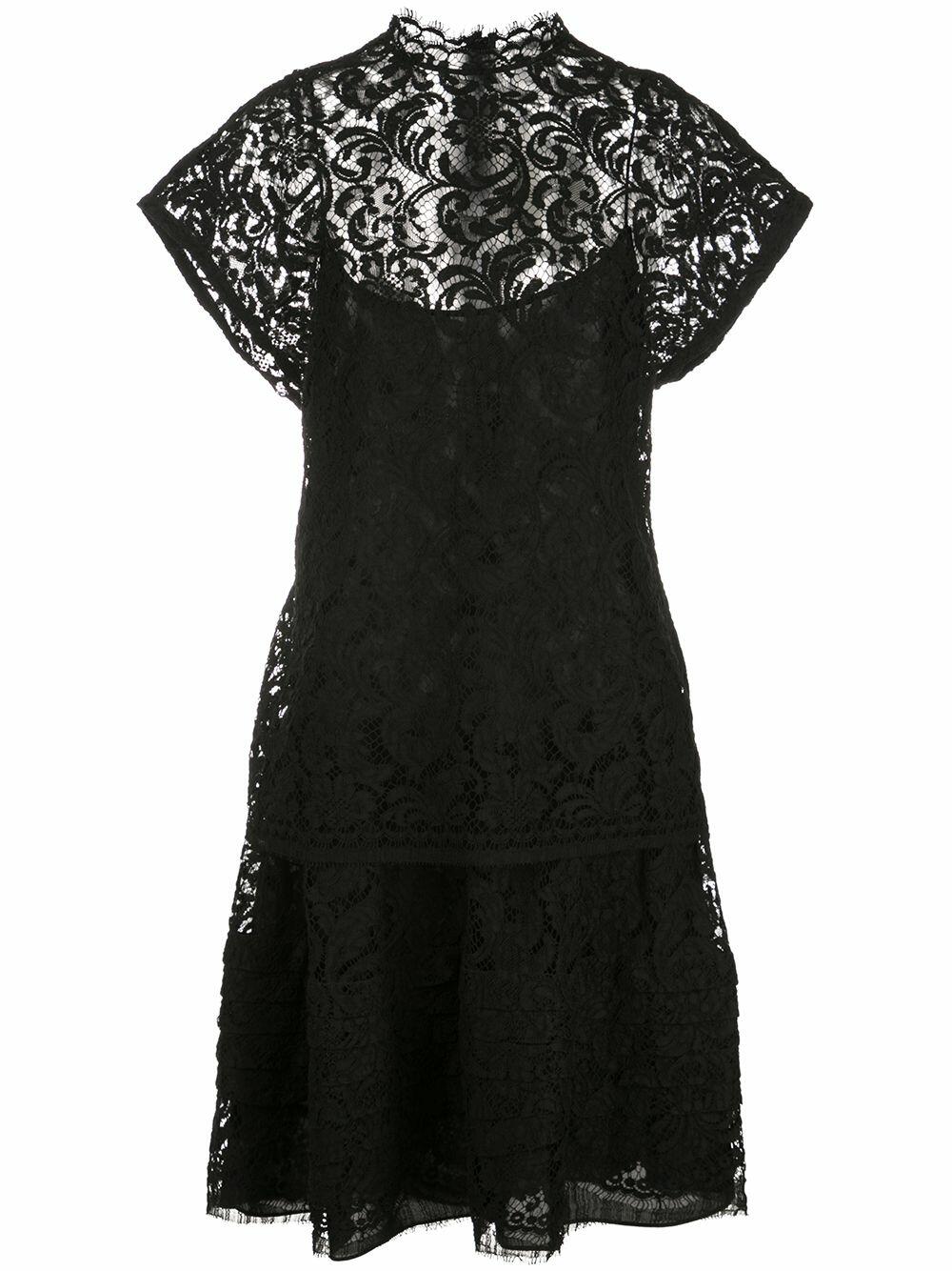 Adam Lippes - Black Corded Lace Mockneck Dress