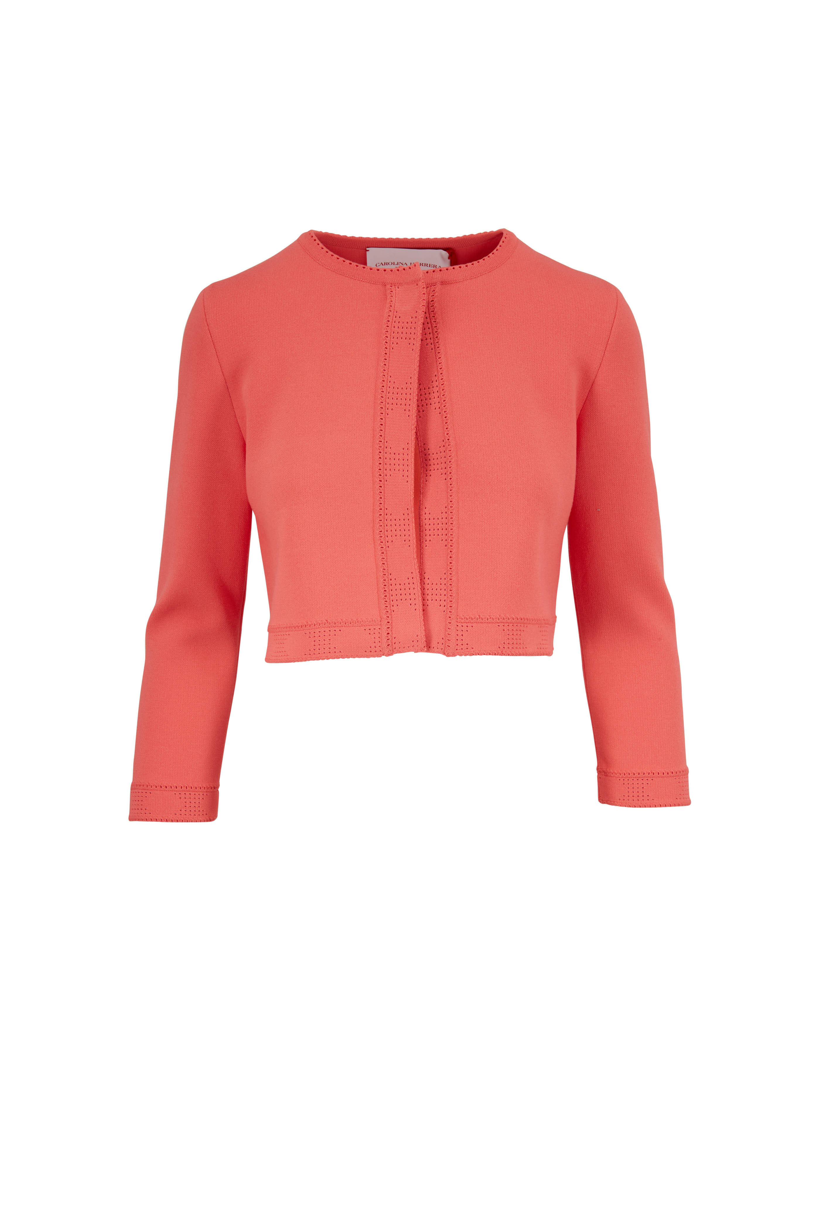 Carolina Herrera - Coral Pointelle Stitch Cropped Cardigan