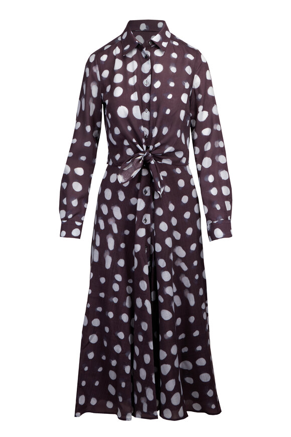 Sara Roka Dralla 85 Navy Blue Dot Print Tie Waist Shirtdress - view 1