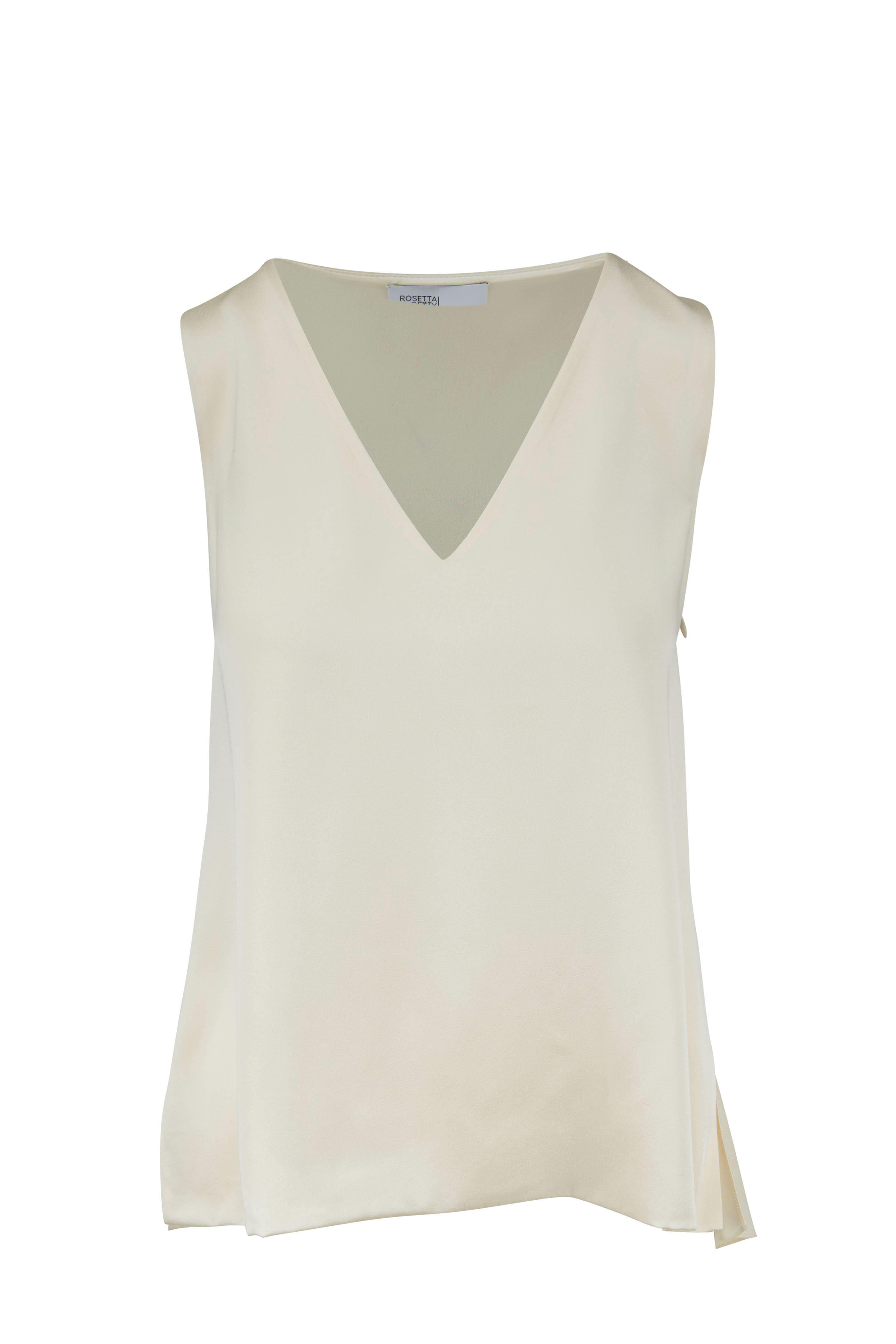 Rosetta Getty - Shell Satin V-Neck Peplum Back Top