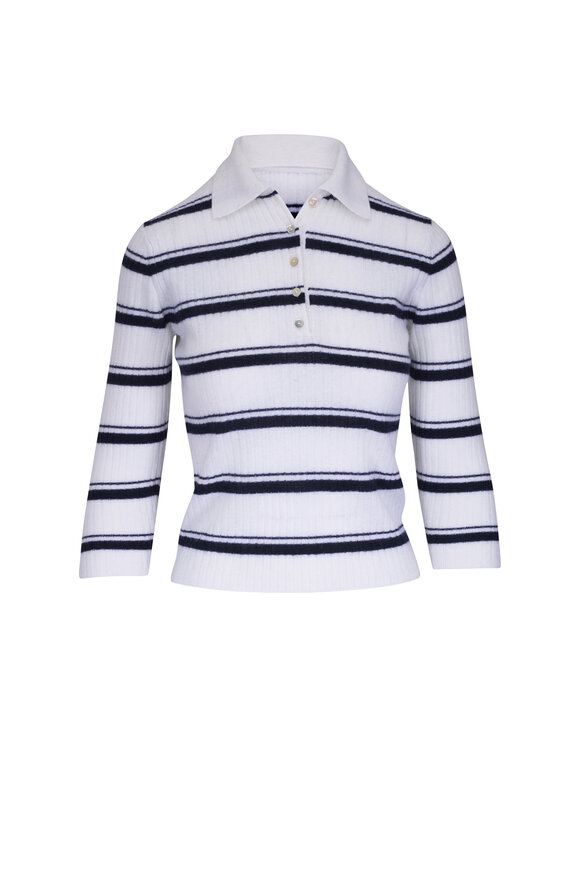 Vince Off-White & Coastal Blue Cashmere & Silk Polo