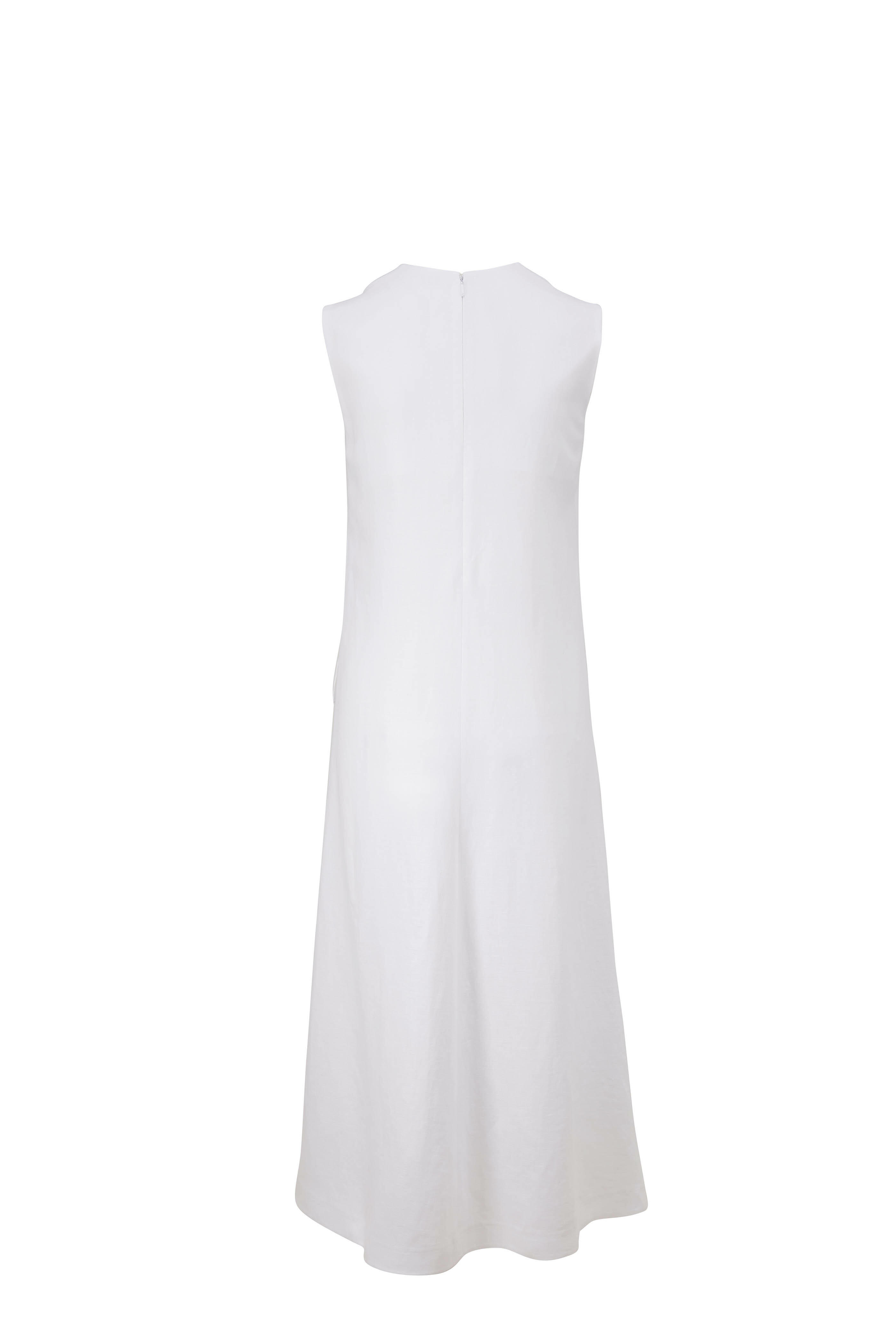 Loro Piana - Cynthia White Linen & Navy Embroidery Dress