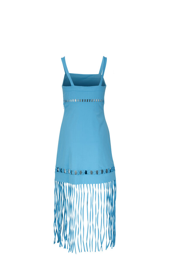 Jonathan Simkhai - Effy Blue Sateen Fringe Hem Dress