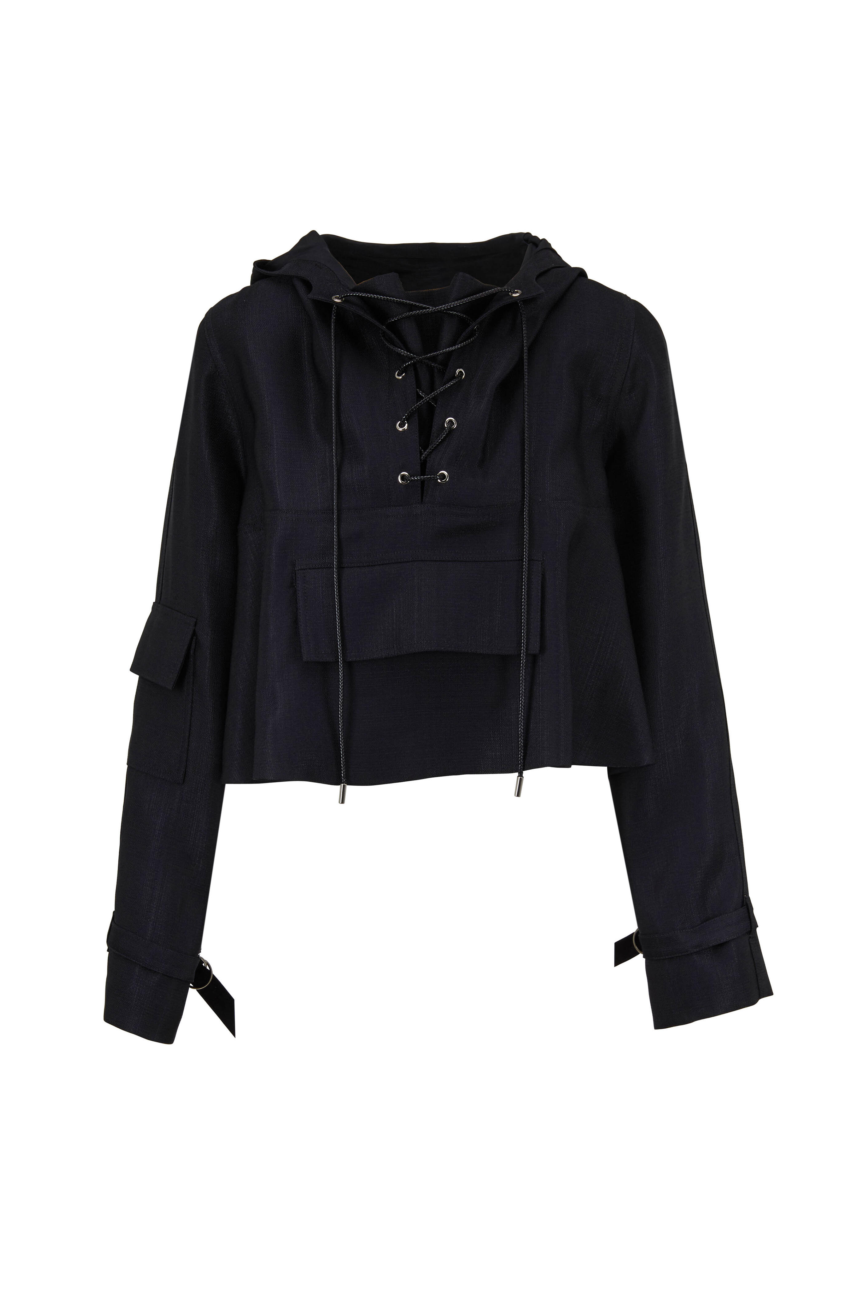 Partow - Malin Black Stretch Silk Crop Hoodie