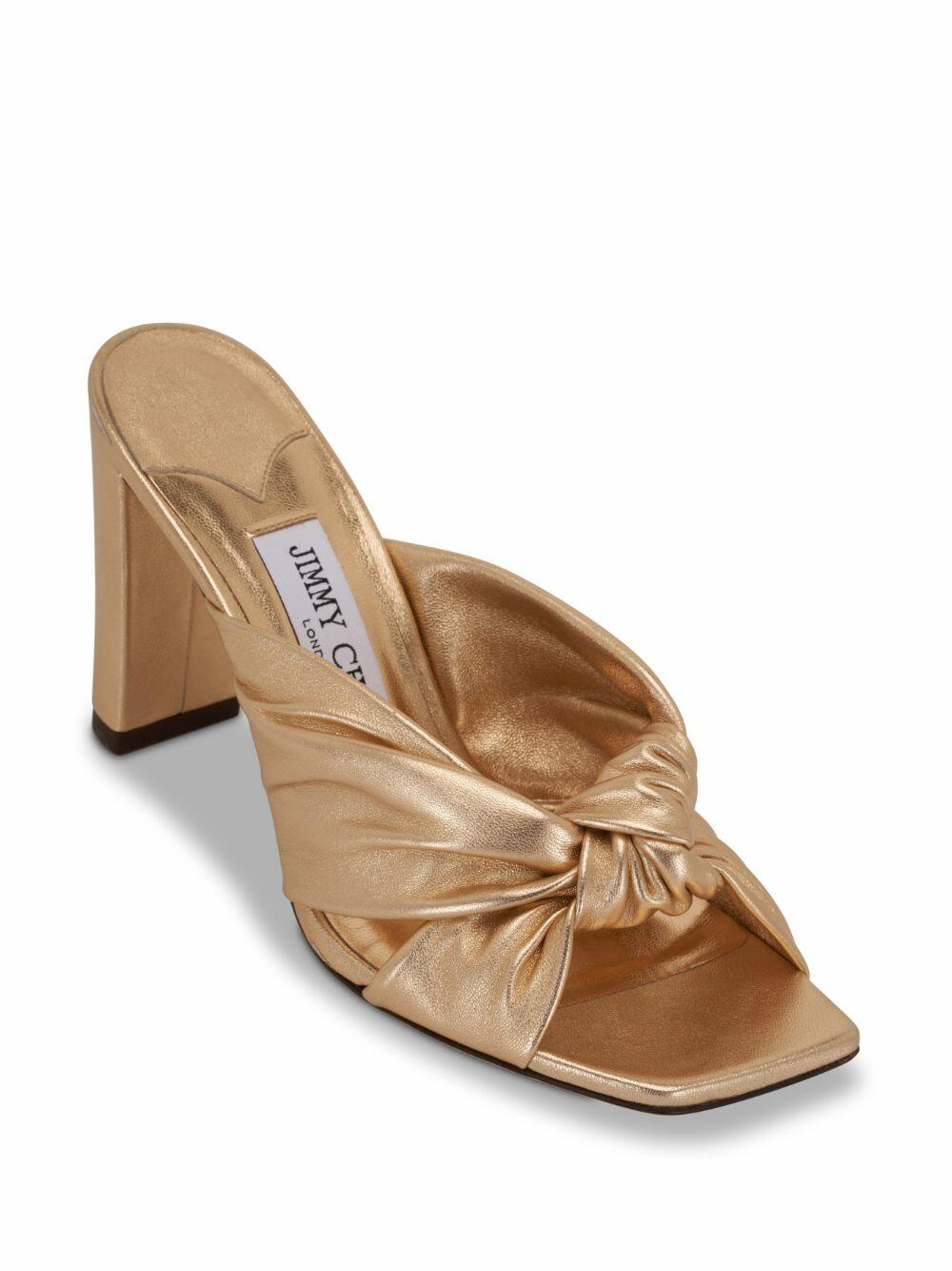 Jimmy Choo - Avenue Metallic Gold Knot Mule, 85mm