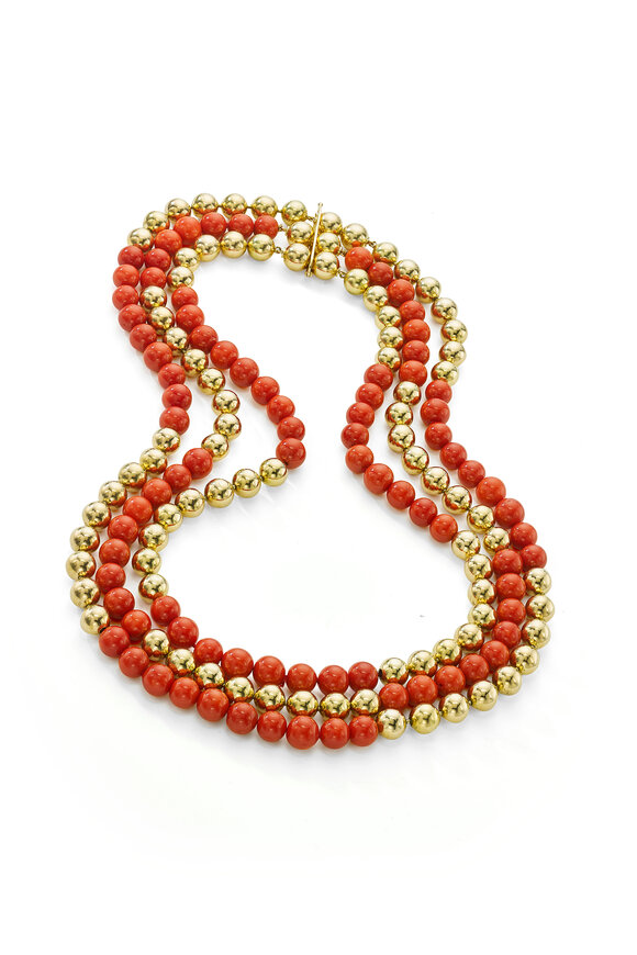 Assael - Gold Vintage Beads & Sardinian Coral Necklace