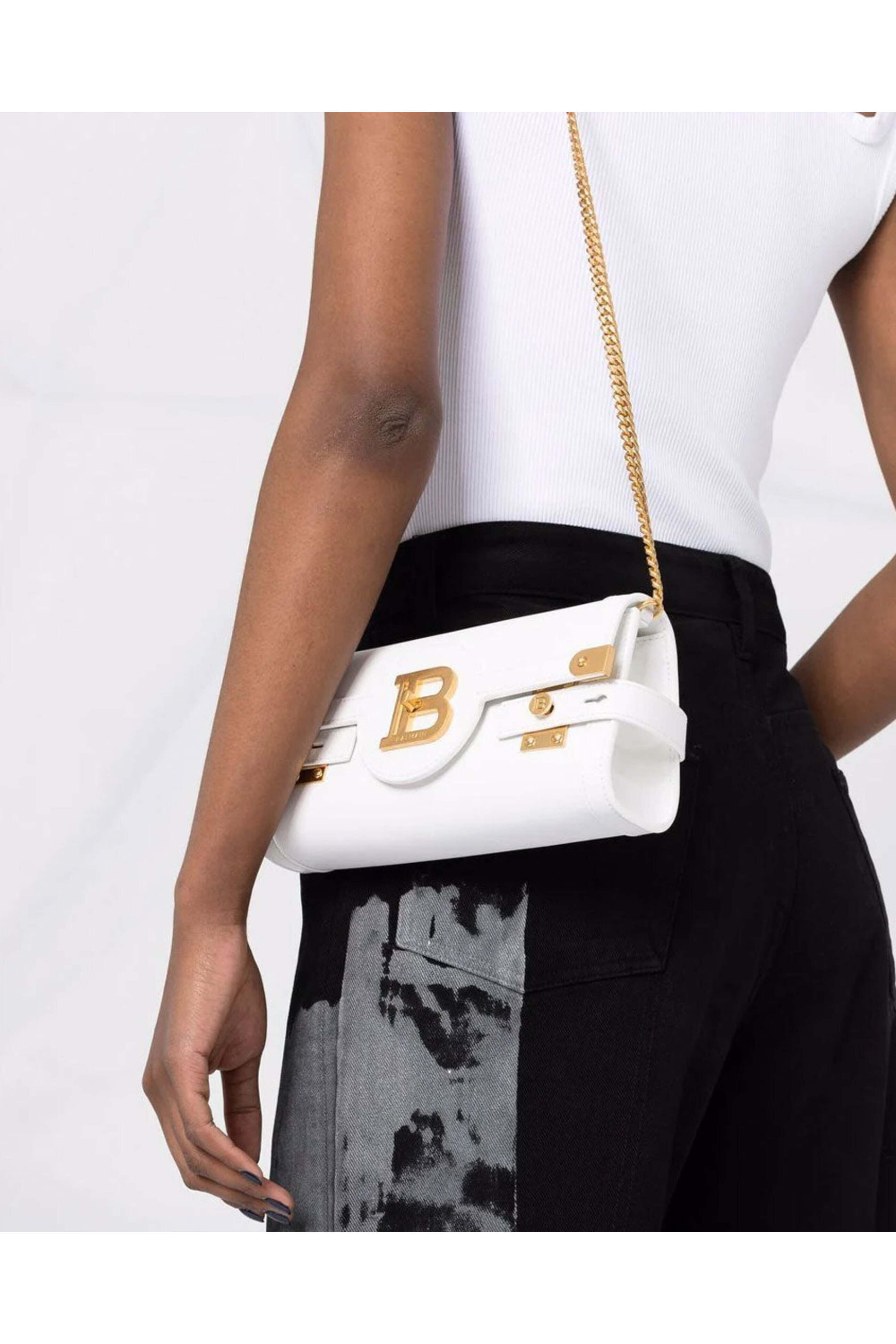 Balmain - BBuzz Calfskin Pouch 23 in Blanc | Mitchell Stores