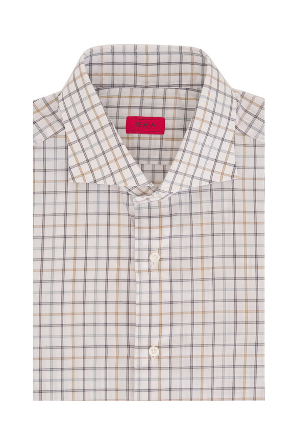 Isaia - Tattersall Gray Multicolor Cotton Dress Shirt