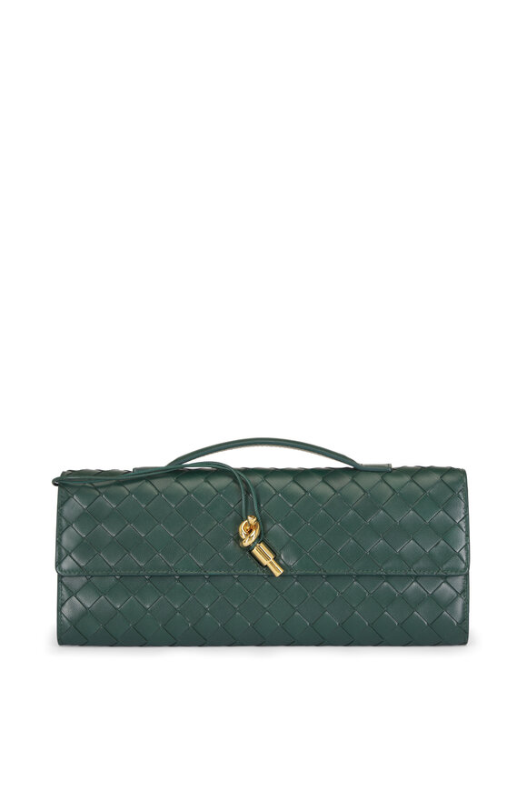 Bottega Veneta Andiamo Emerald Green Intrecciato Leather Clutch - view 1