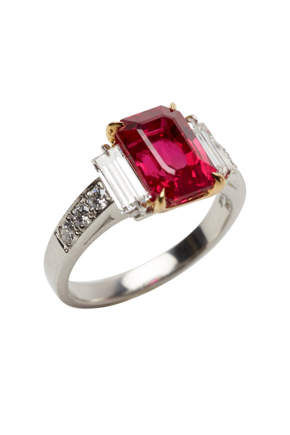 Oscar Heyman - Platinum & Yellow Gold Burma Ruby Diamond Ring