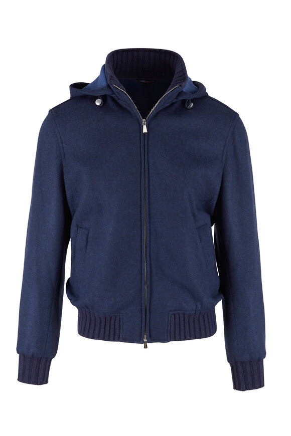 Mandelli - Navy Cashmere Hooded Jacket