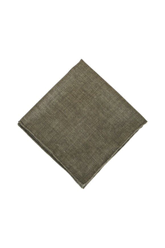 Brunello Cucinelli - Olive & Brown Paisley Print Silk Pocket Square