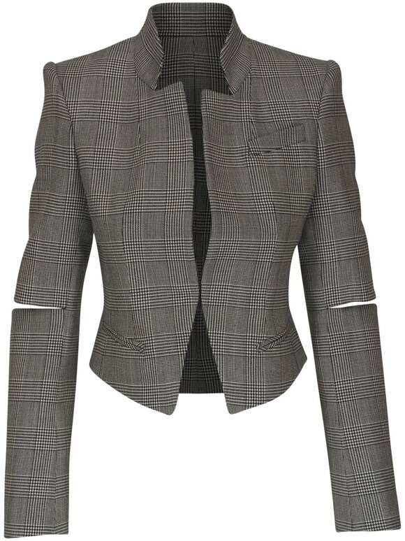 McQueen - Black & Ivory Prince Of Wales Slashed Blazer